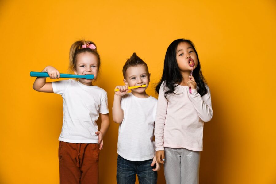 Children practicing their oral health in San Francisco, California